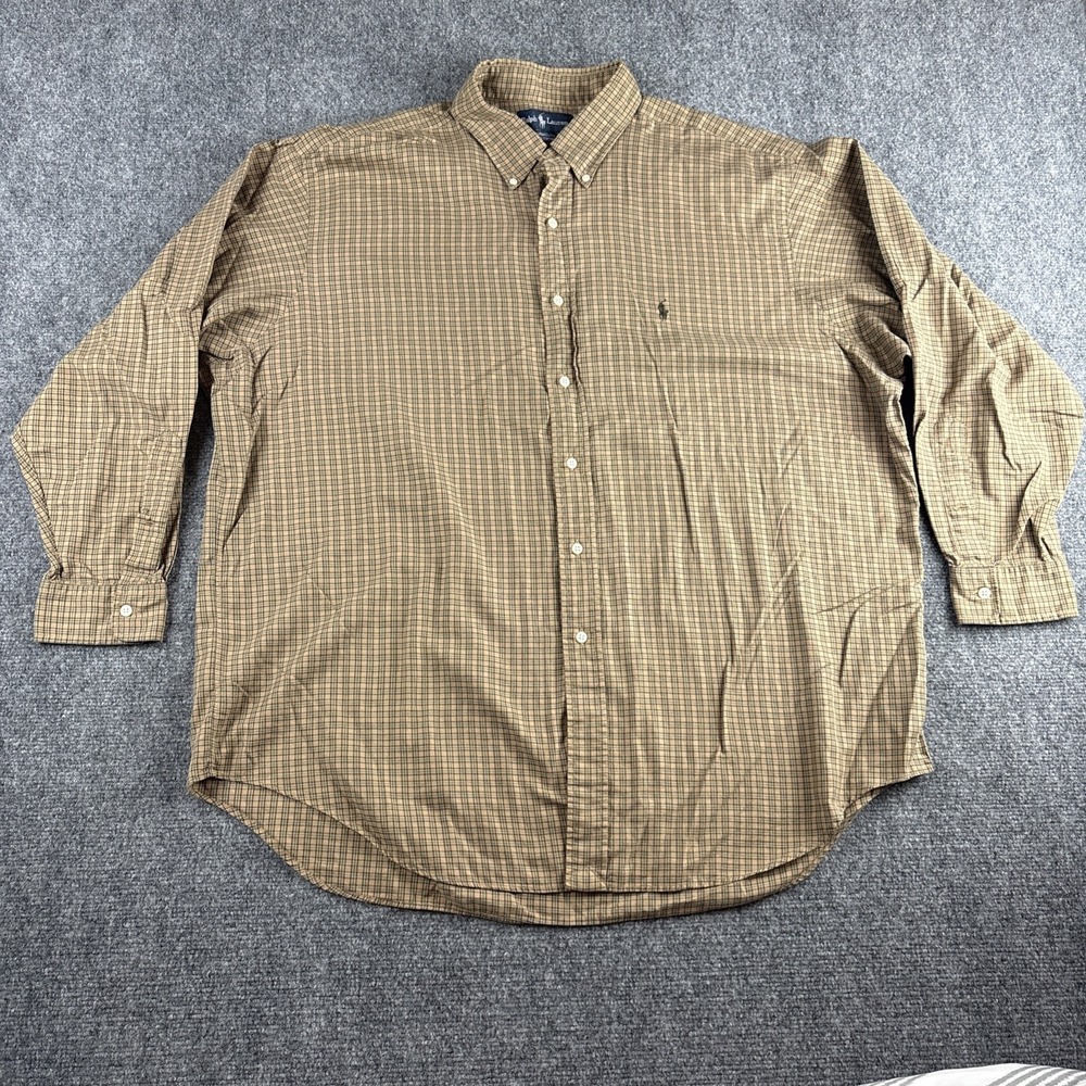 Vintage Ralph Lauren Yarmouth Plaid Dress Shirt Brown Tan - Men's 18 34/35